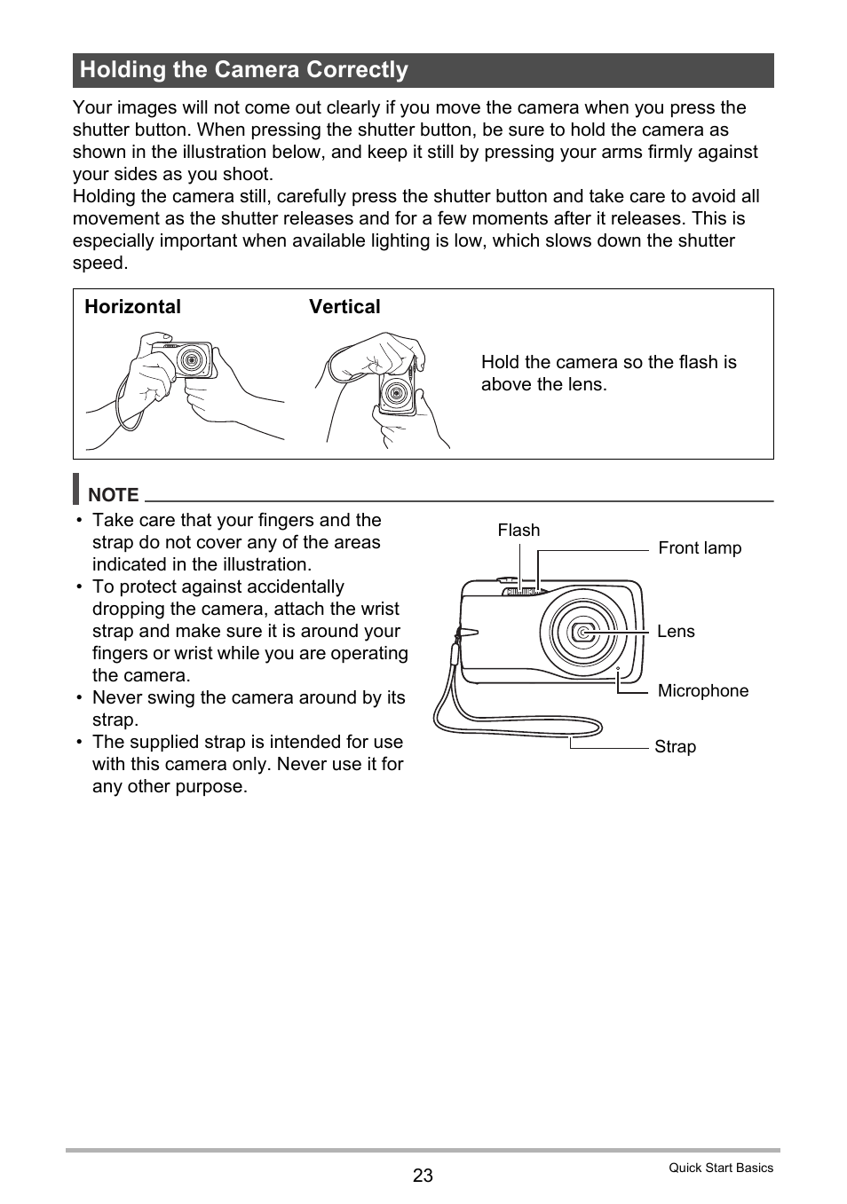 Holding the camera correctly | Casio EXILIM EX-Z550 User Manual | Page 23 / 196