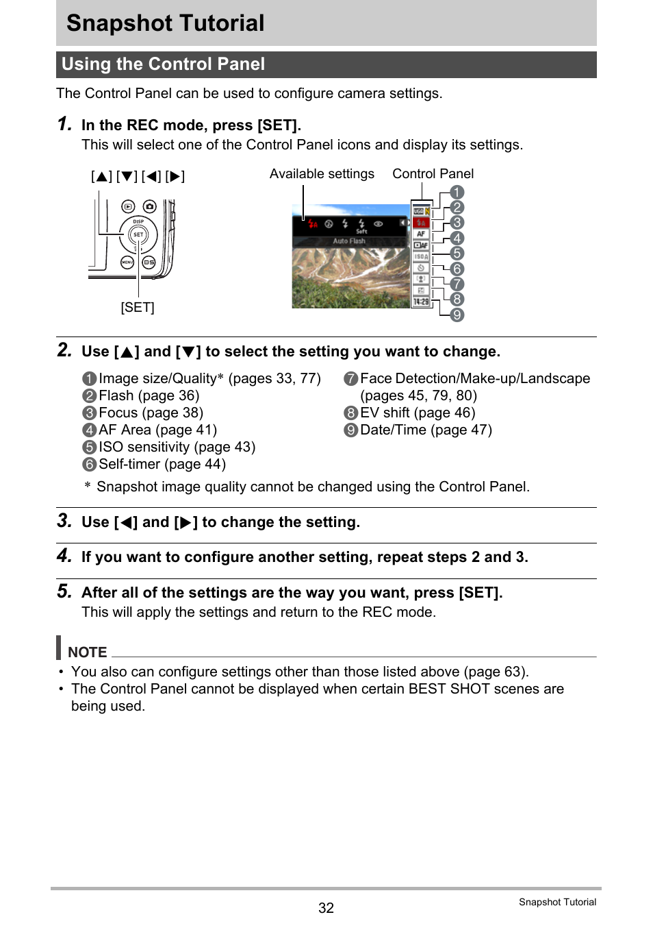 Snapshot tutorial, Using the control panel | Casio EXILIM EX-Z550 User Manual | Page 32 / 196