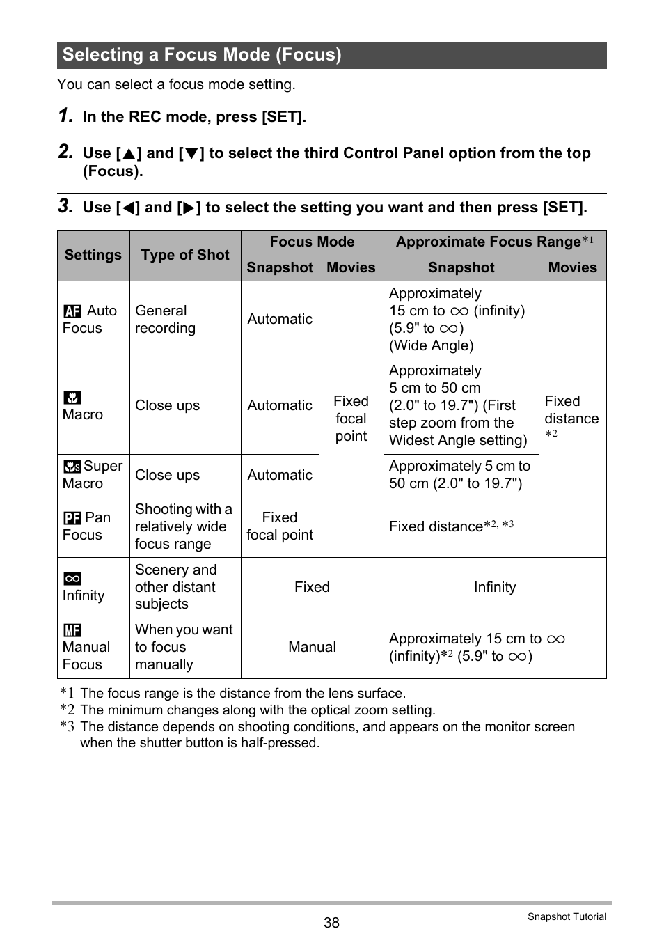 Selecting a focus mode (focus) | Casio EXILIM EX-Z550 User Manual | Page 38 / 196