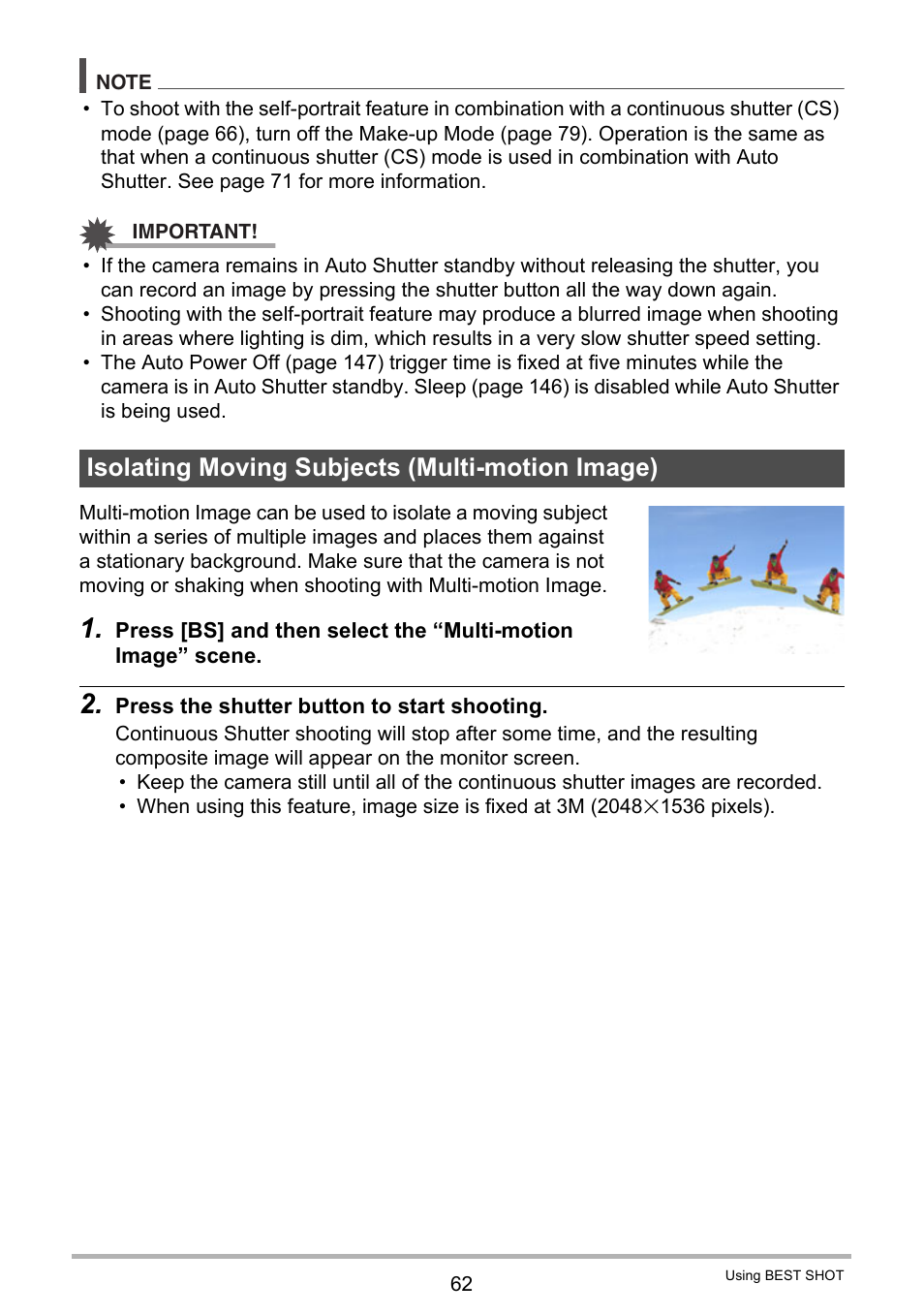 Isolating moving subjects (multi-motion image) | Casio EXILIM EX-Z550 User Manual | Page 62 / 196