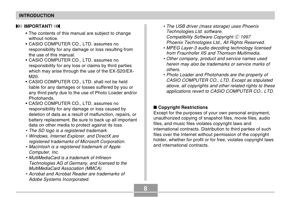 Casio EX-S20 User Manual | Page 8 / 42