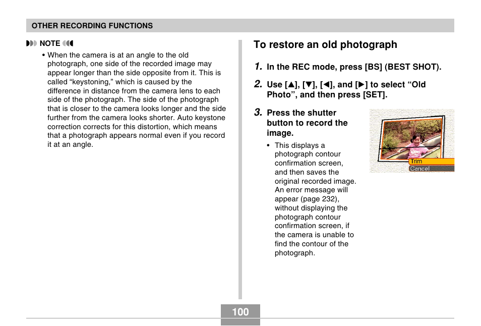 To restore an old photograph | Casio EX-Z70 User Manual | Page 100 / 252