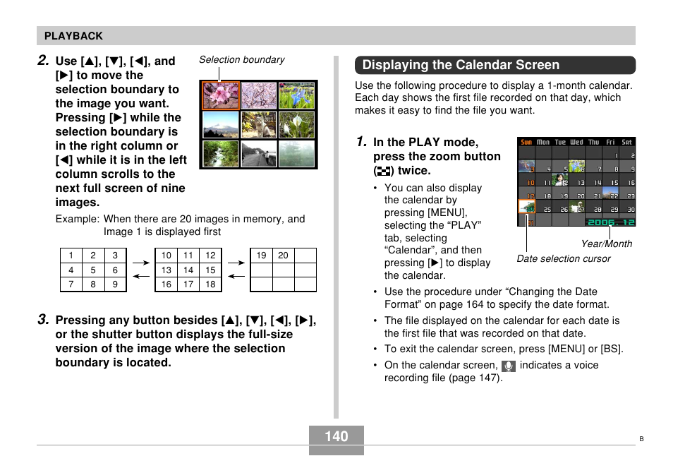 Displaying the calendar screen | Casio EX-Z70 User Manual | Page 140 / 252