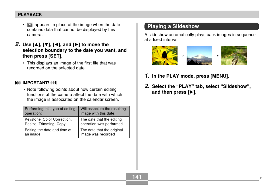 Playing a slideshow | Casio EX-Z70 User Manual | Page 141 / 252