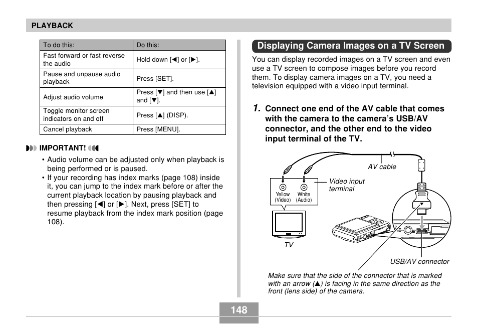 Displaying camera images on a tv screen | Casio EX-Z70 User Manual | Page 148 / 252