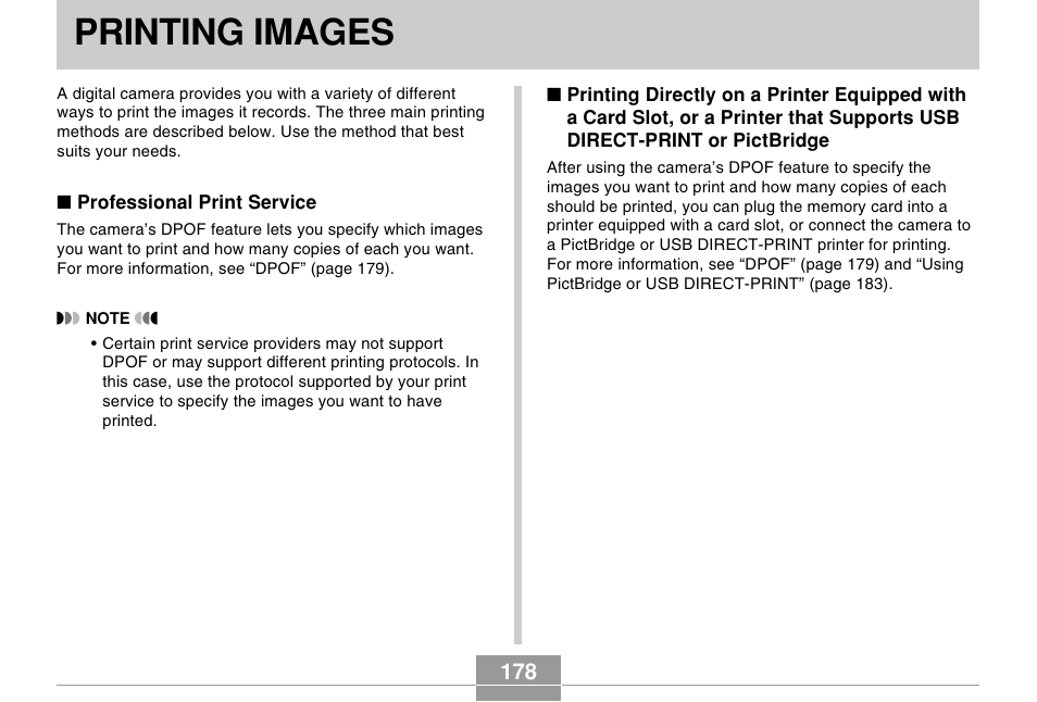 Printing images | Casio EX-Z70 User Manual | Page 178 / 252