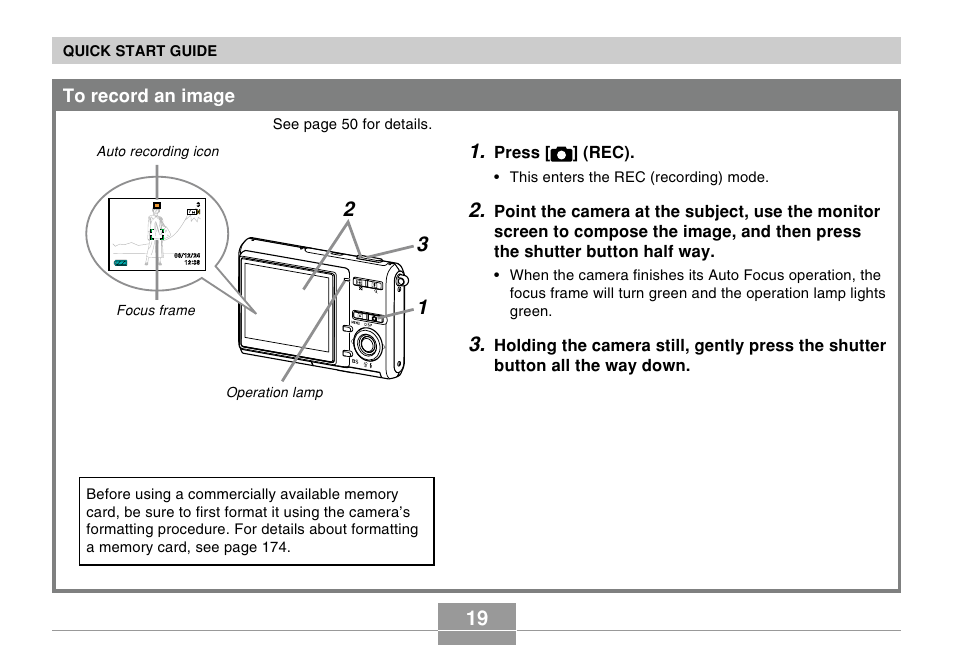To record an image | Casio EX-Z70 User Manual | Page 19 / 252