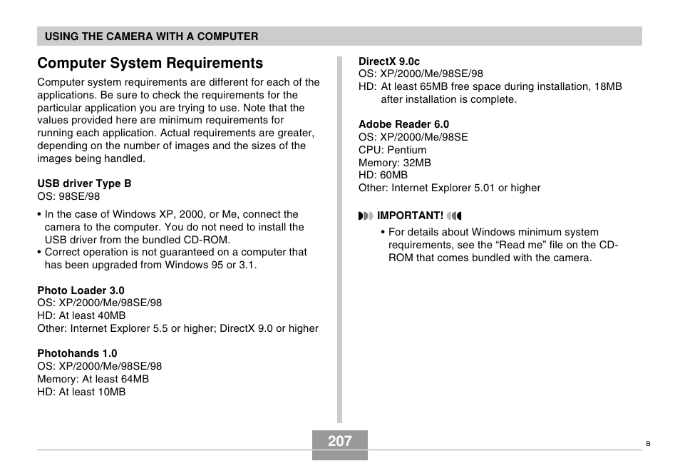 Computer system requirements, 207 computer system requirements | Casio EX-Z70 User Manual | Page 207 / 252