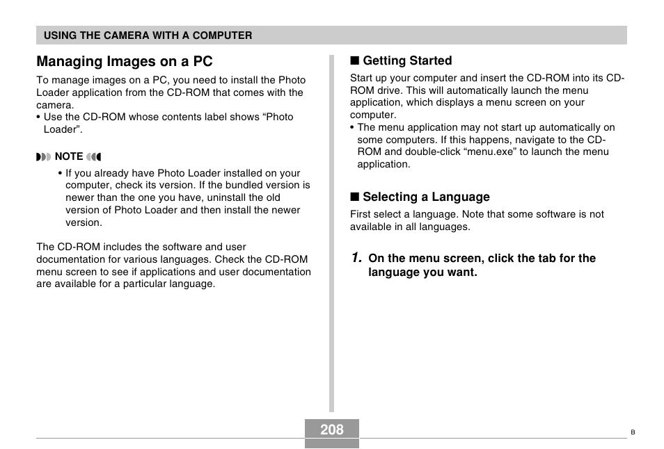 Managing images on a pc, 208 managing images on a pc | Casio EX-Z70 User Manual | Page 208 / 252