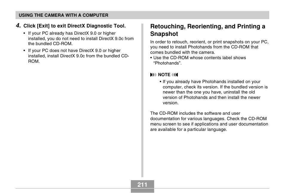 Retouching, reorienting, and printing a snapshot | Casio EX-Z70 User Manual | Page 211 / 252