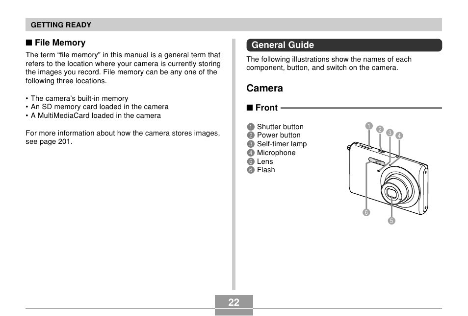 General guide, Camera | Casio EX-Z70 User Manual | Page 22 / 252