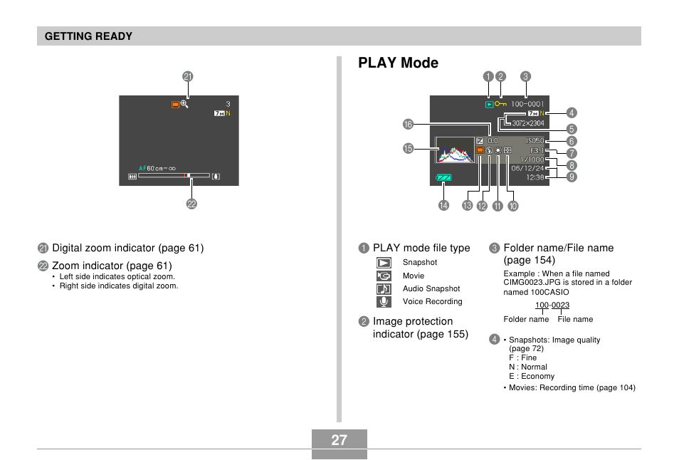 Play mode, 27 play mode | Casio EX-Z70 User Manual | Page 27 / 252