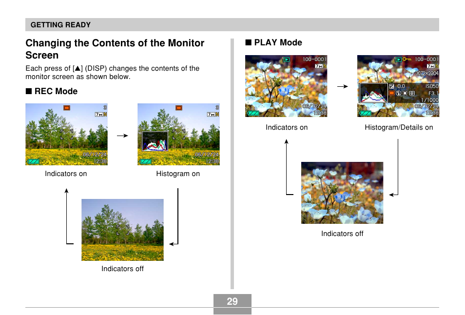 Changing the contents of the monitor screen | Casio EX-Z70 User Manual | Page 29 / 252