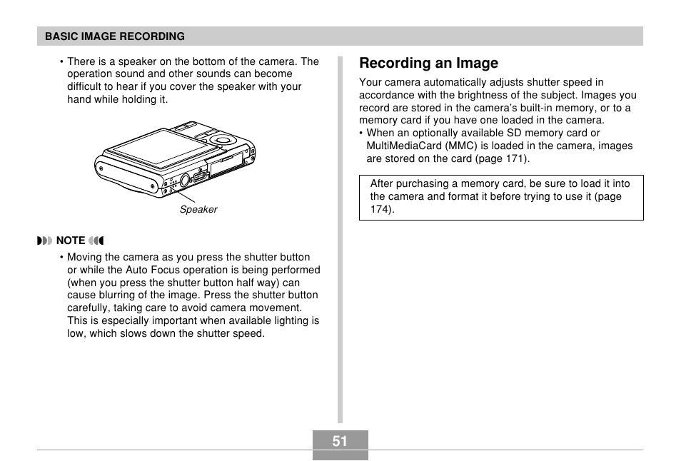 Recording an image, 51 recording an image | Casio EX-Z70 User Manual | Page 51 / 252