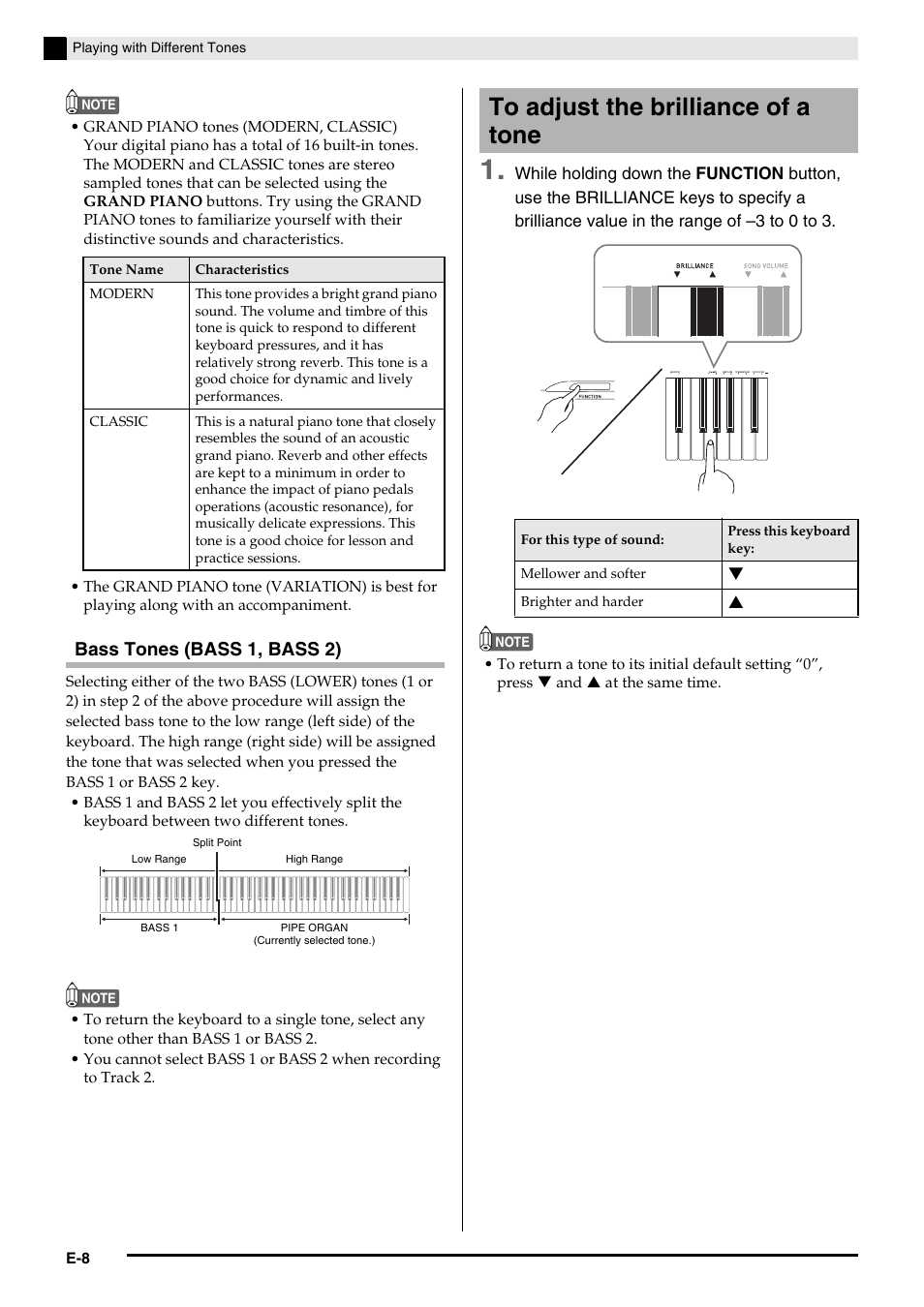 Bass tones (bass 1, bass 2) | Casio PRIVIA PX-130 User Manual | Page 10 / 36