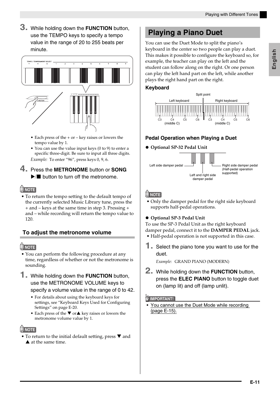 Playing a piano duet | Casio PRIVIA PX-130 User Manual | Page 13 / 36