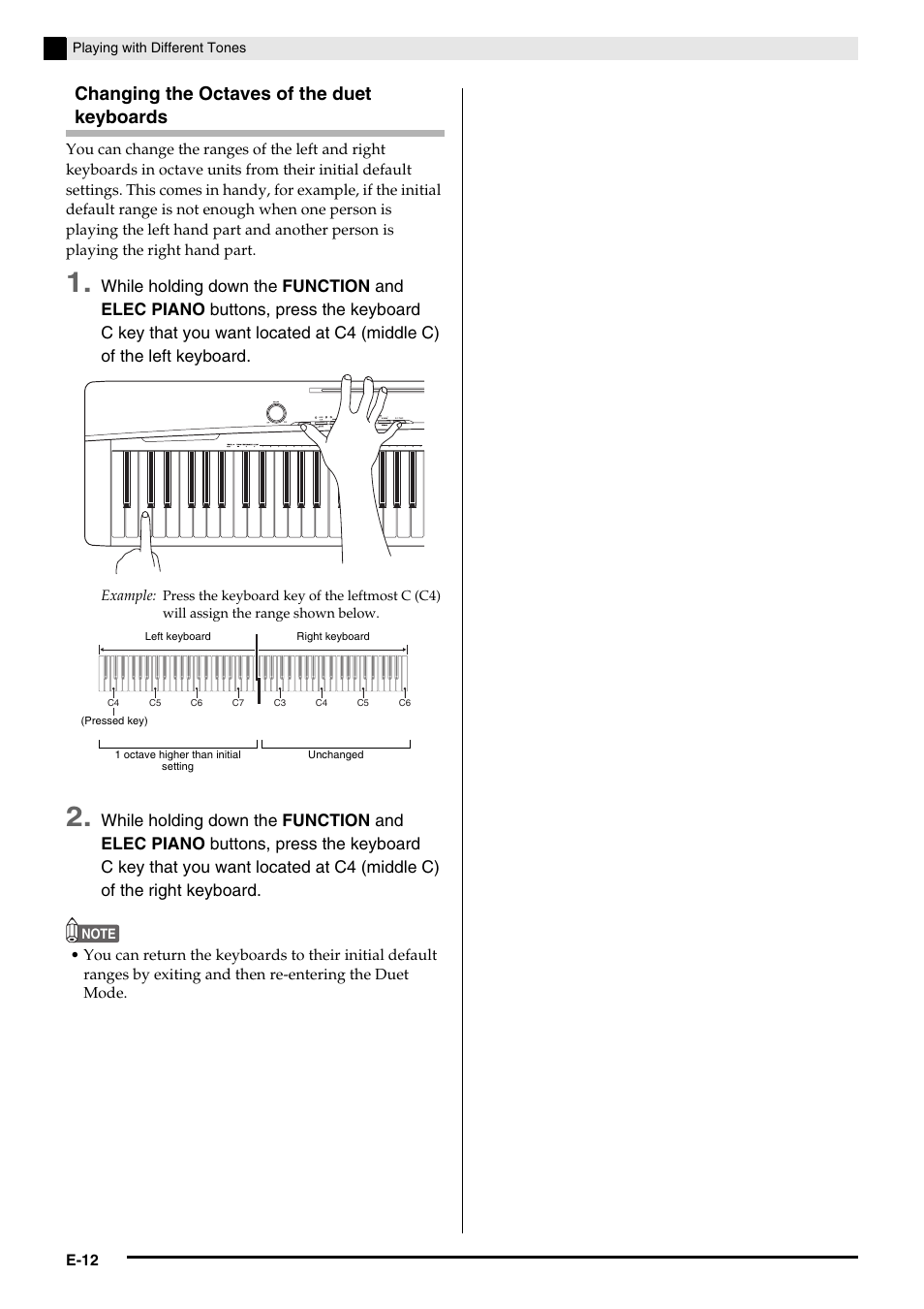 Changing the octaves of the duet keyboards | Casio PRIVIA PX-130 User Manual | Page 14 / 36