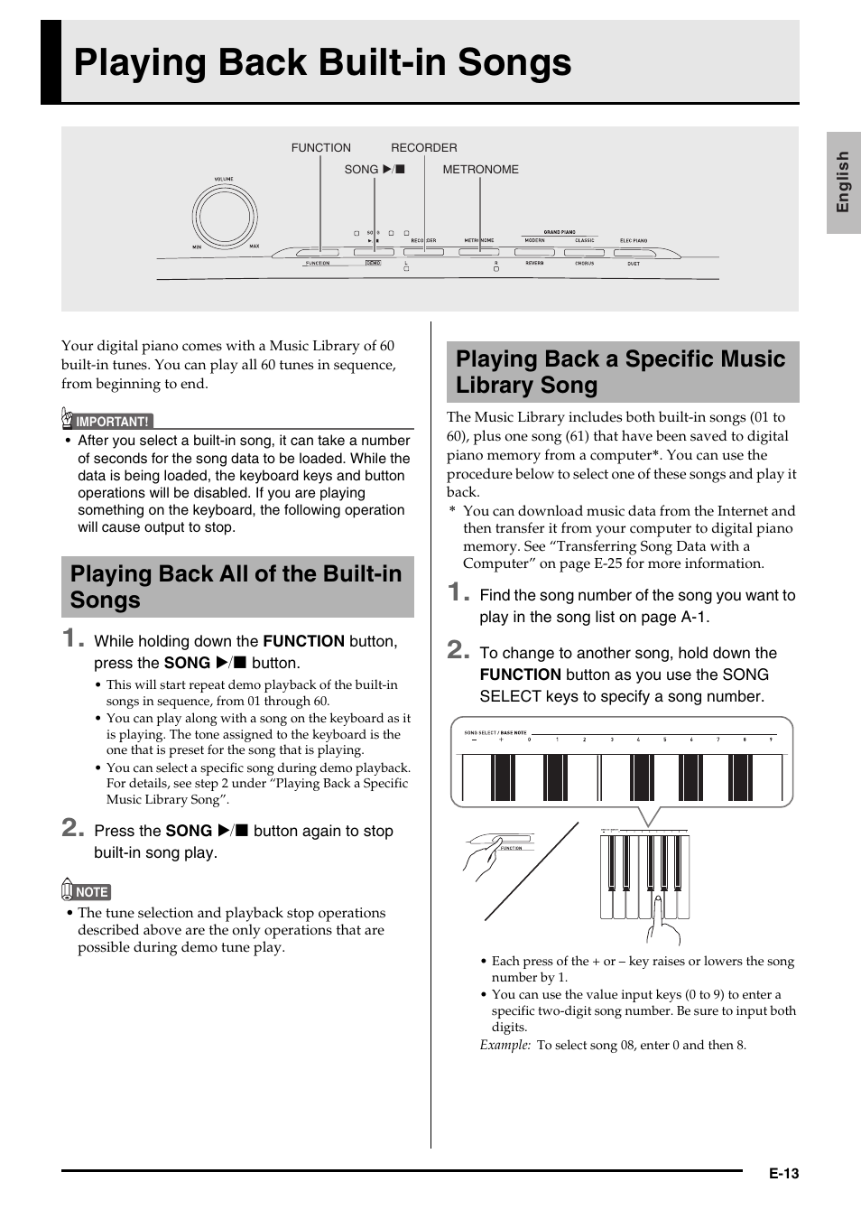 Playing back built-in songs | Casio PRIVIA PX-130 User Manual | Page 15 / 36