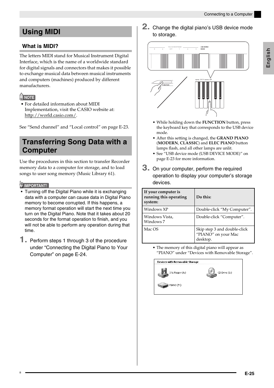 Using midi transferring song data with a computer | Casio PRIVIA PX-130 User Manual | Page 27 / 36