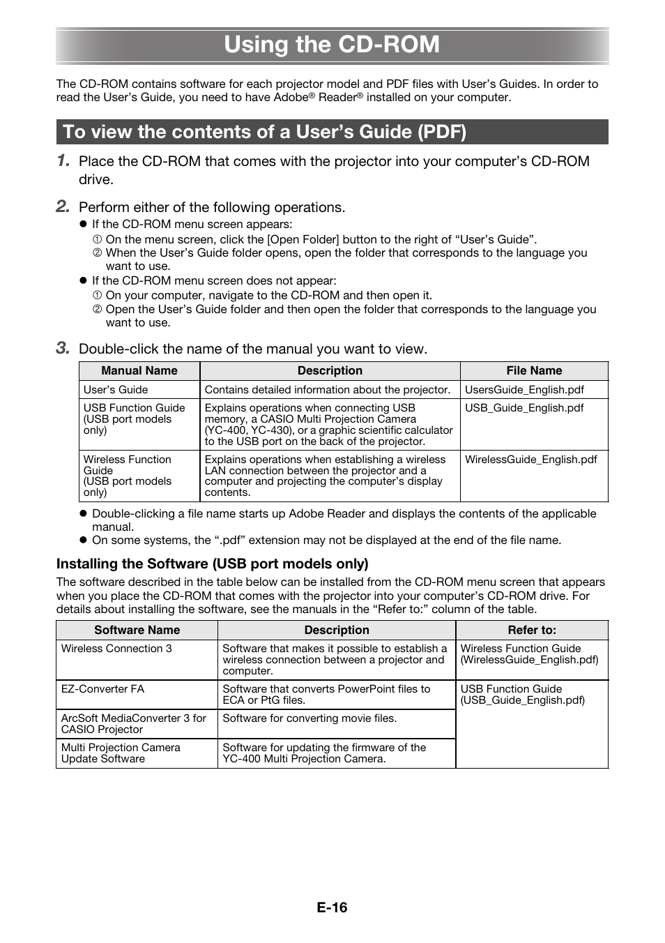 Using the cd-rom | Casio XJ-M145 User Manual | Page 18 / 26