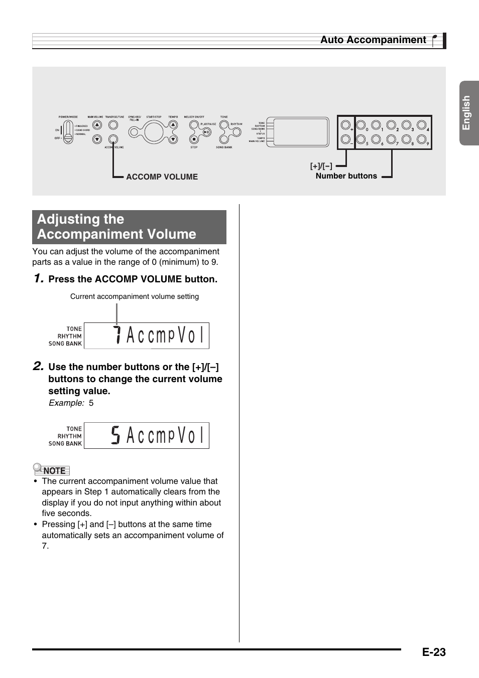 A c c m, V o l | Casio CTK-245 User Manual | Page 25 / 46