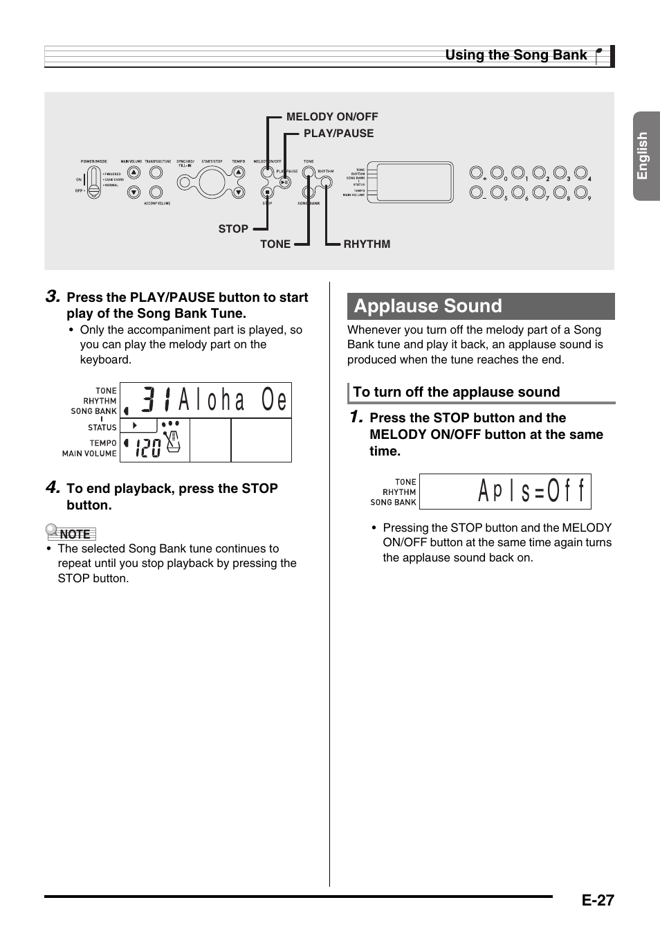 L s = o f f, Applause sound | Casio CTK-245 User Manual | Page 29 / 46