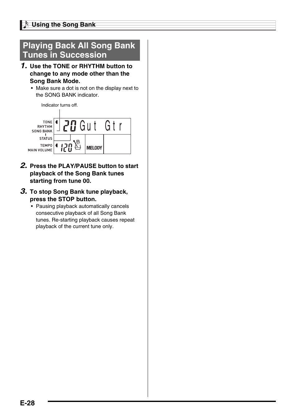 Playing back all song bank tunes in succession | Casio CTK-245 User Manual | Page 30 / 46