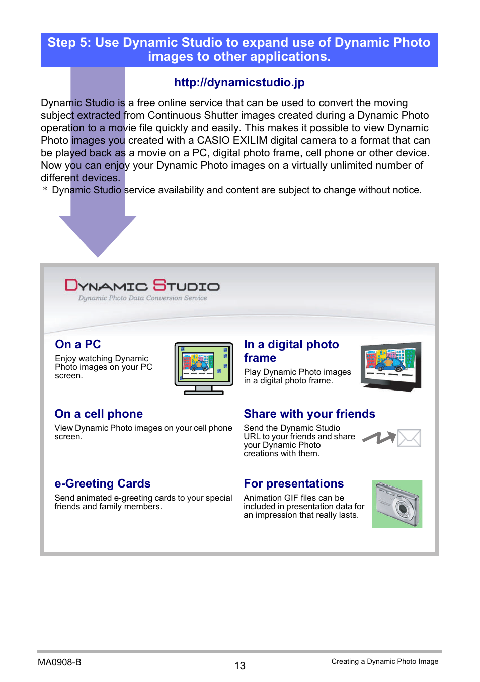 On a pc, On a cell phone, Share with your friends | E-greeting cards, For presentations | Casio EXILIM EX-H10 User Manual | Page 189 / 189