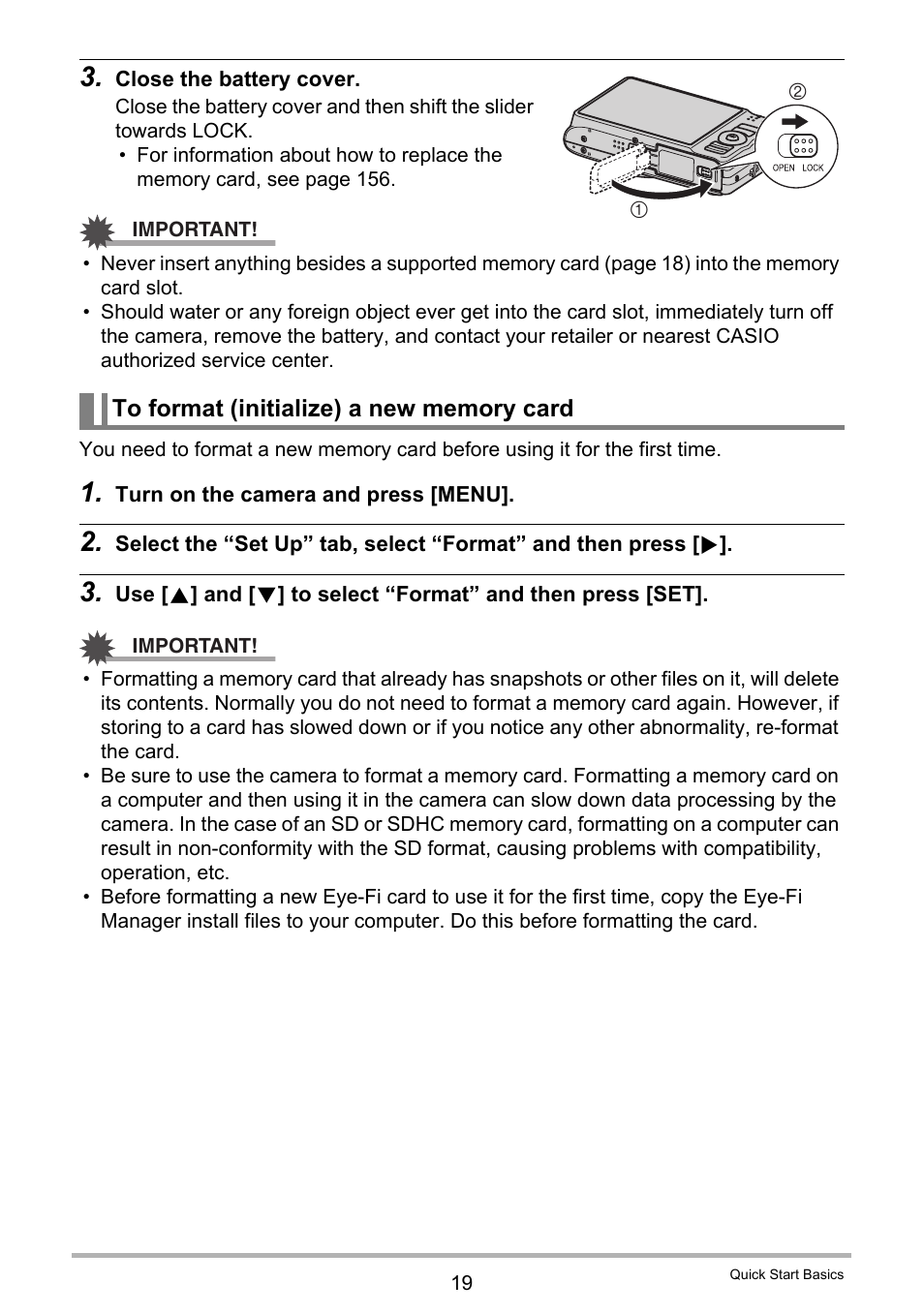 To format (initialize) a new memory card | Casio EXILIM EX-H10 User Manual | Page 19 / 189