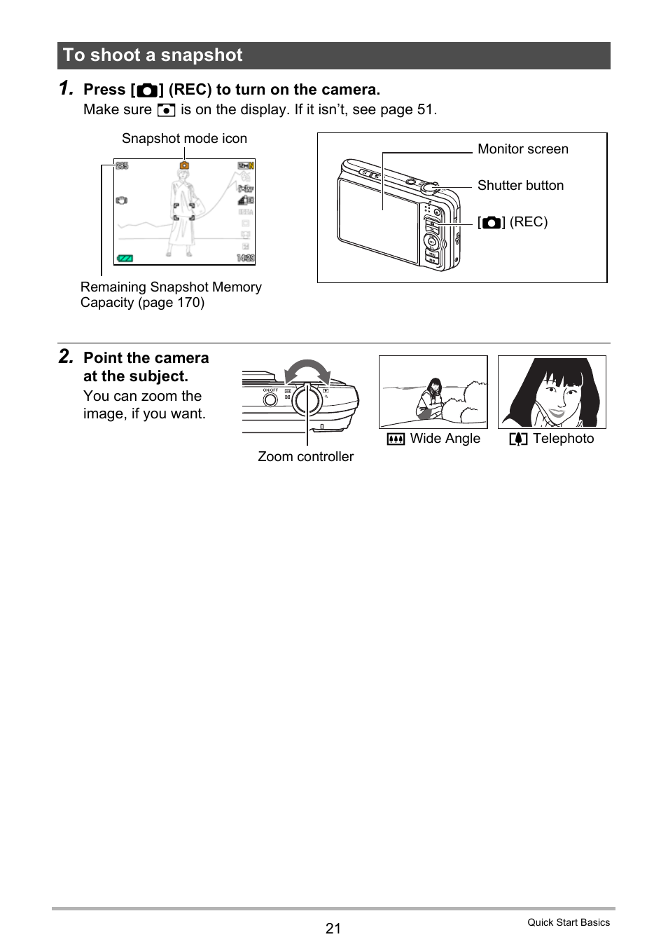To shoot a snapshot | Casio EXILIM EX-H10 User Manual | Page 21 / 189