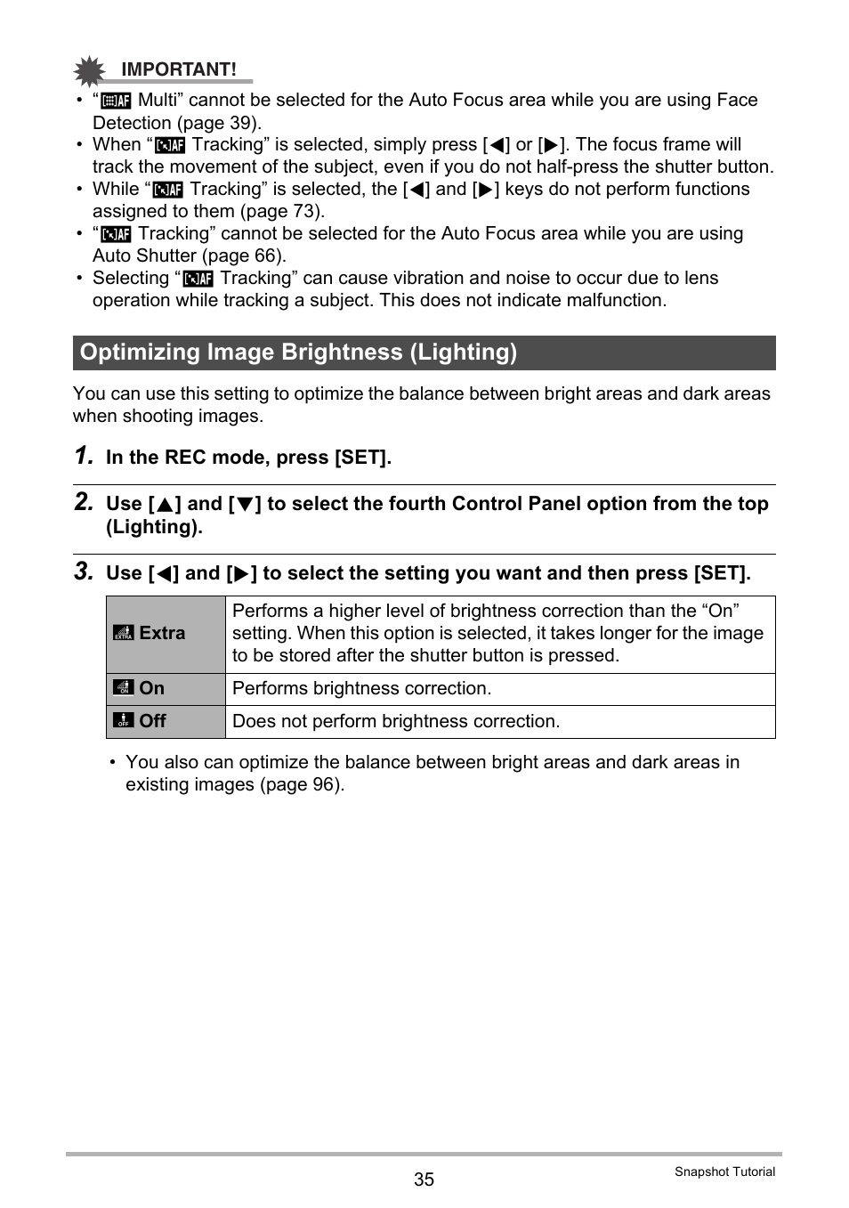 Optimizing image brightness (lighting) | Casio EXILIM EX-H10 User Manual | Page 35 / 189