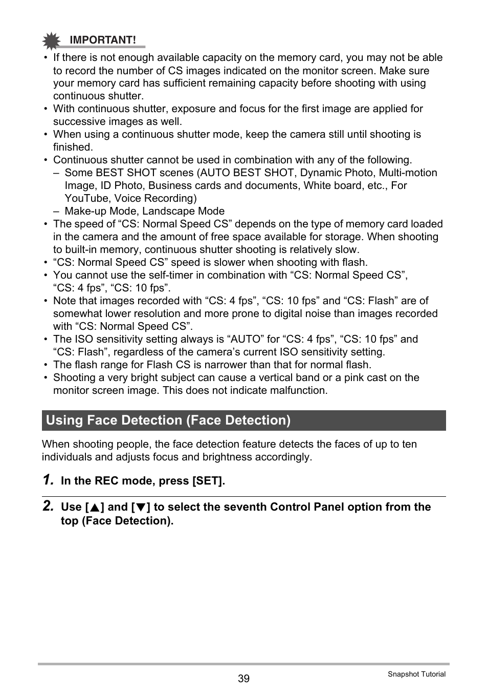 Using face detection (face detection) | Casio EXILIM EX-H10 User Manual | Page 39 / 189