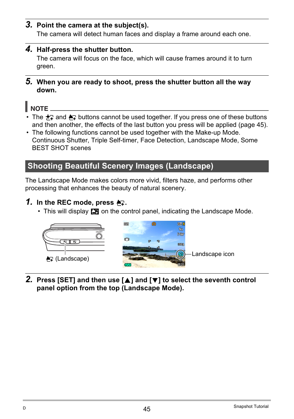 Shooting beautiful scenery images (landscape) | Casio EXILIM EX-H10 User Manual | Page 45 / 189