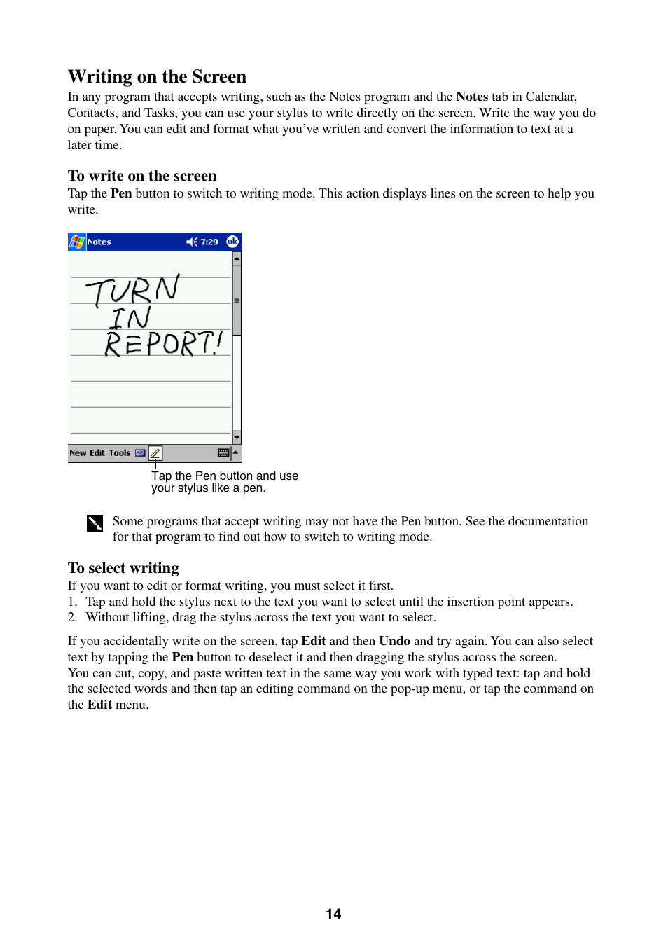 Writing on the screen | Casio E-200 User Manual | Page 14 / 65