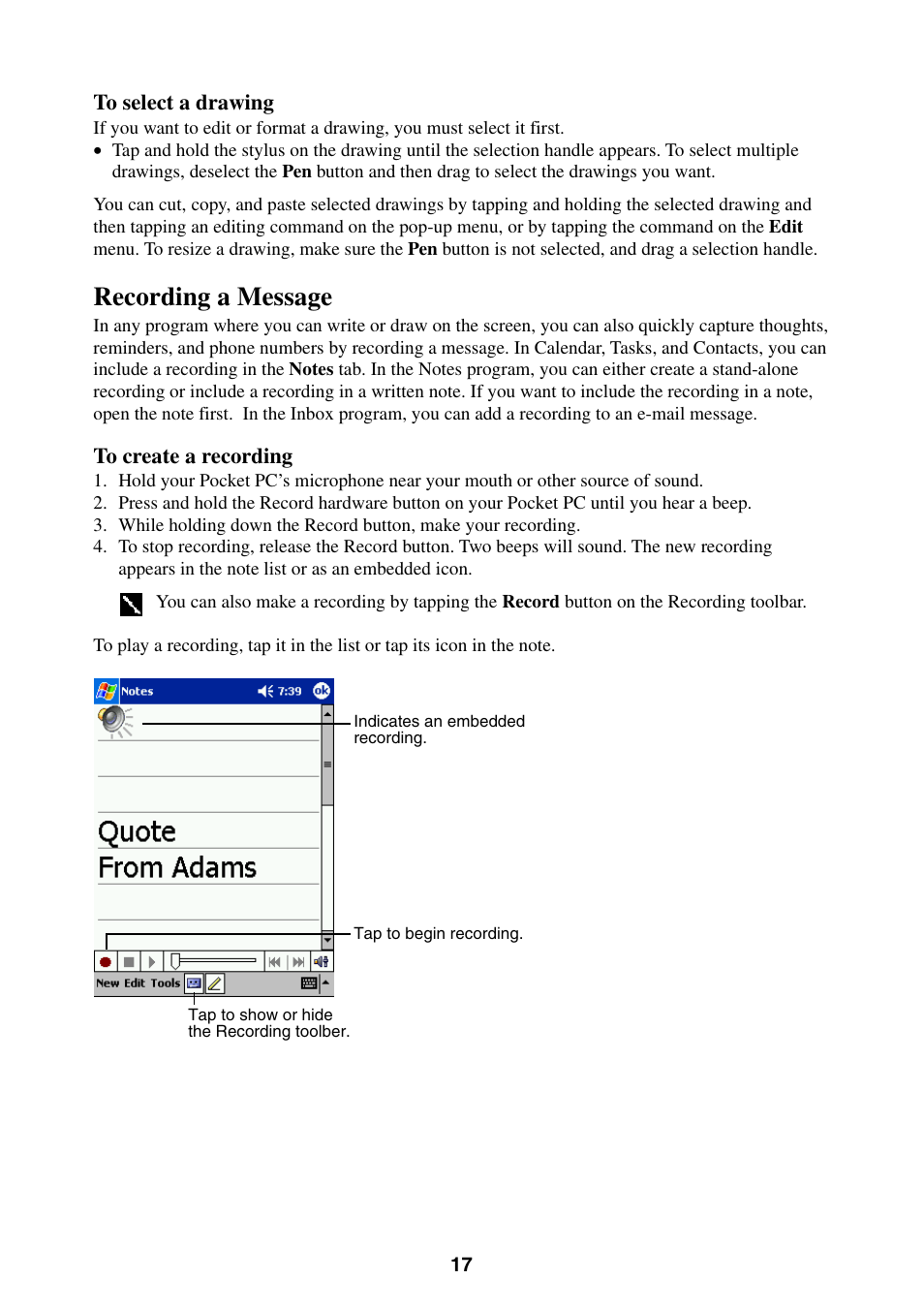 Recording a message | Casio E-200 User Manual | Page 17 / 65