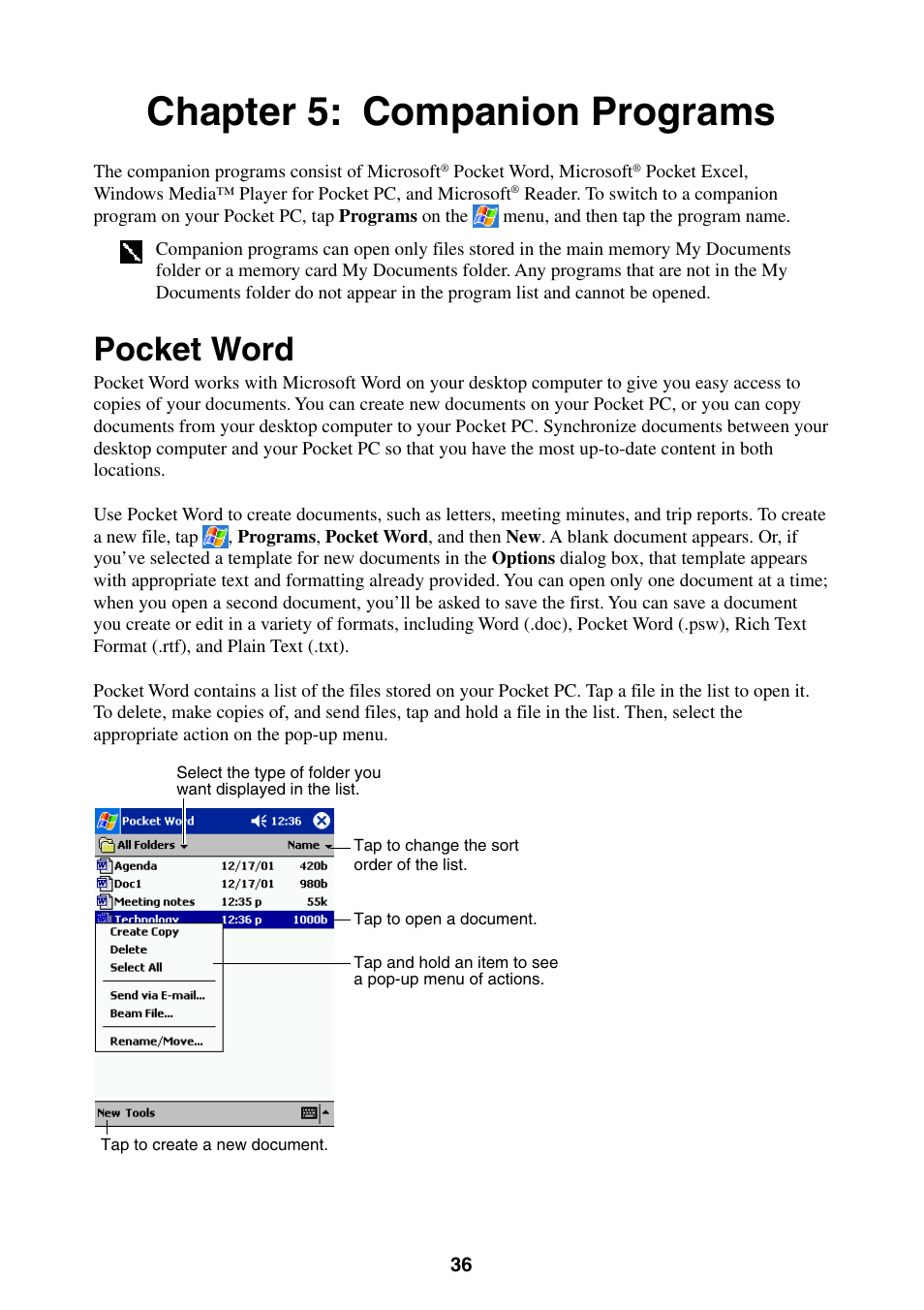 Chapter 5: companion programs, Pocket word | Casio E-200 User Manual | Page 36 / 65