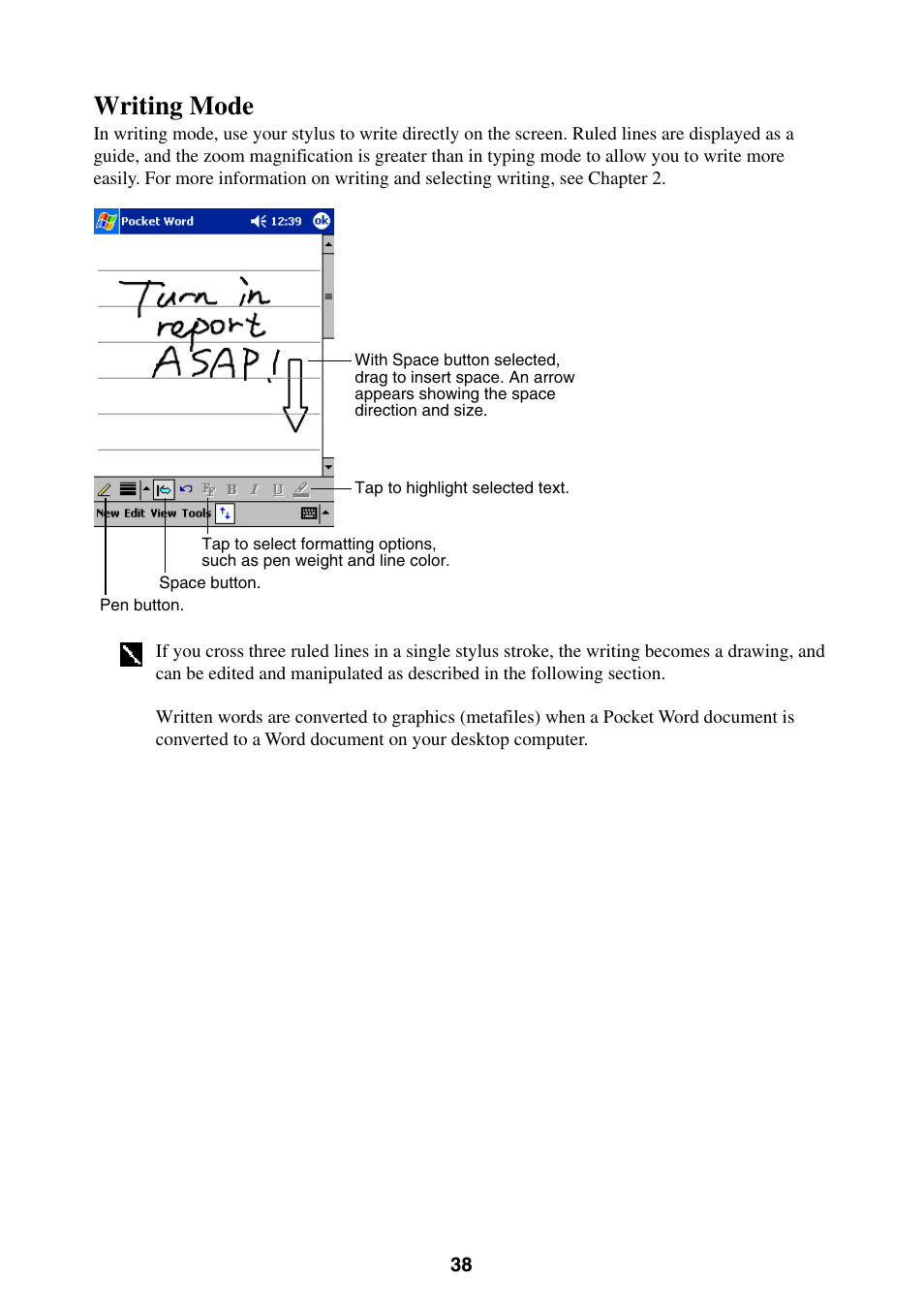 Writing mode | Casio E-200 User Manual | Page 38 / 65