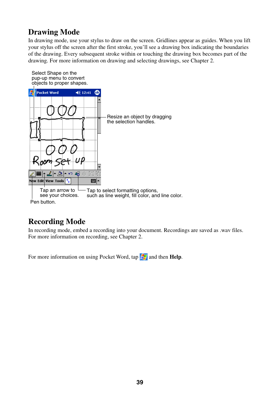 Drawing mode recording mode, Drawing mode, Recording mode | Casio E-200 User Manual | Page 39 / 65