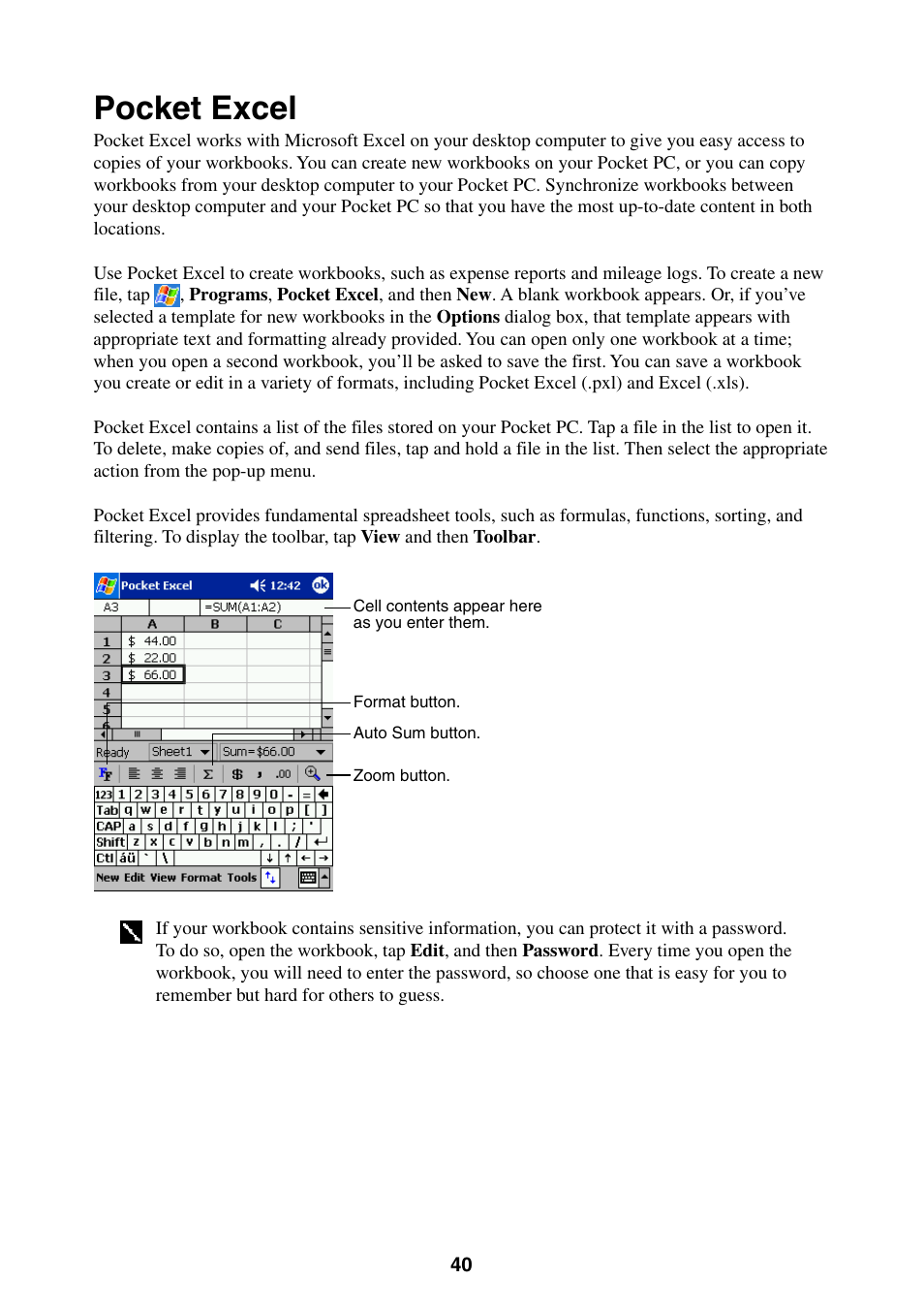 Pocket excel | Casio E-200 User Manual | Page 40 / 65