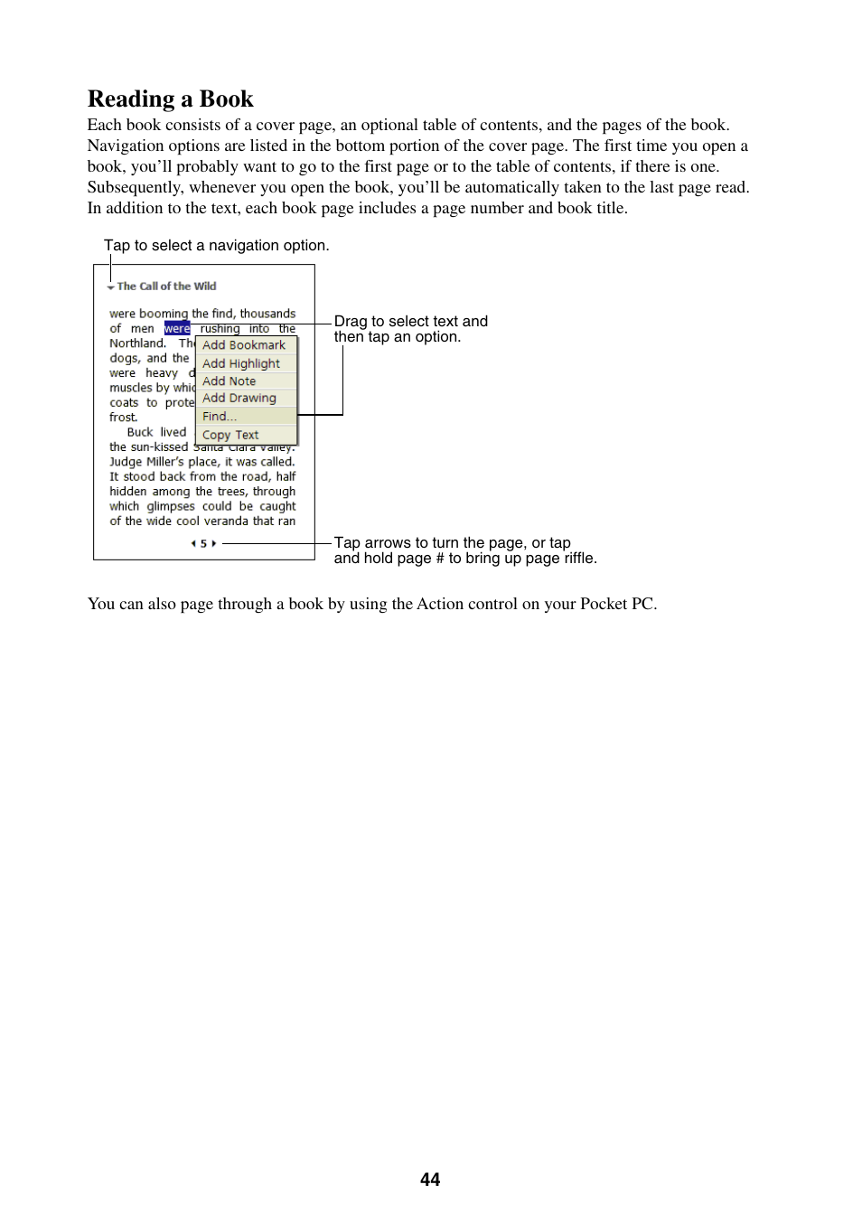 Reading a book | Casio E-200 User Manual | Page 44 / 65