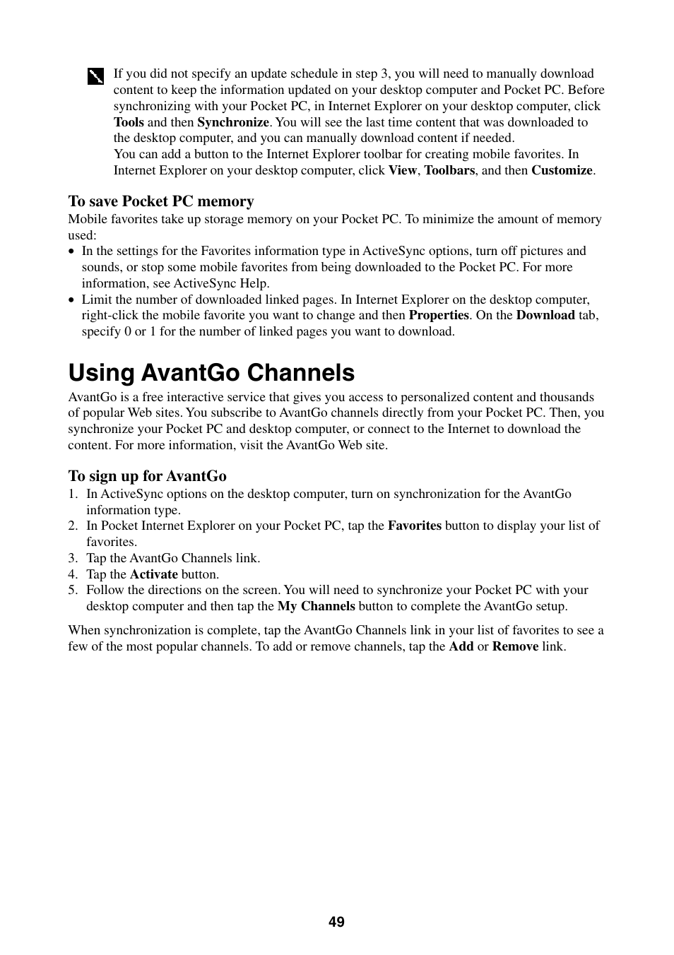 Using avantgo channels | Casio E-200 User Manual | Page 49 / 65