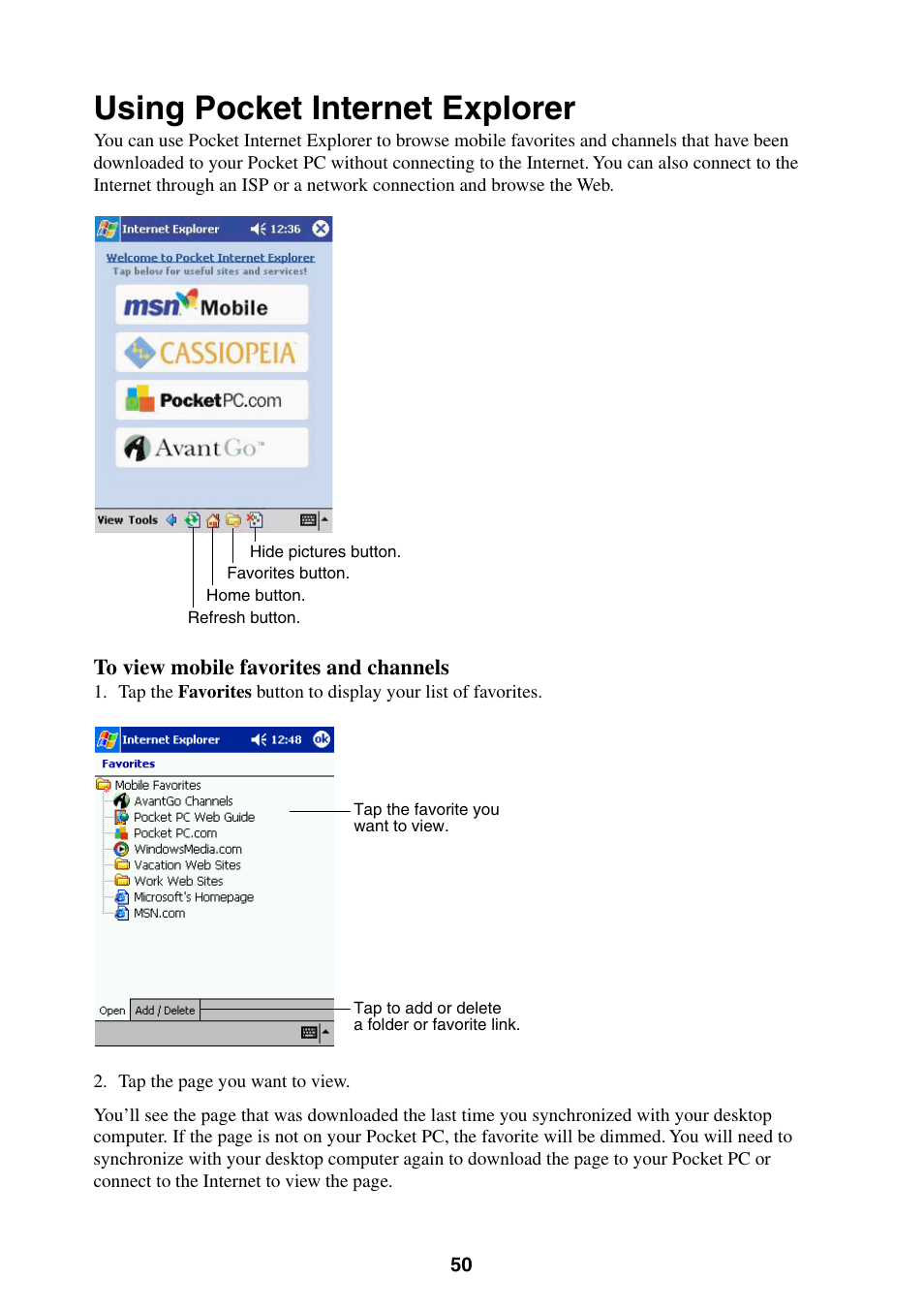 Using pocket internet explorer | Casio E-200 User Manual | Page 50 / 65