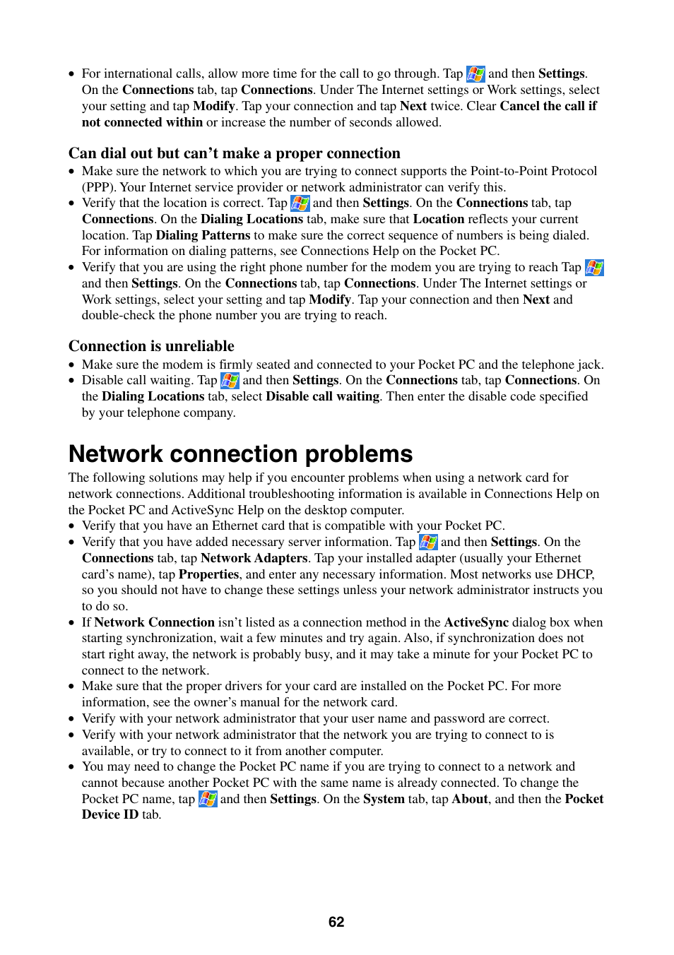 Network connection problems | Casio E-200 User Manual | Page 62 / 65
