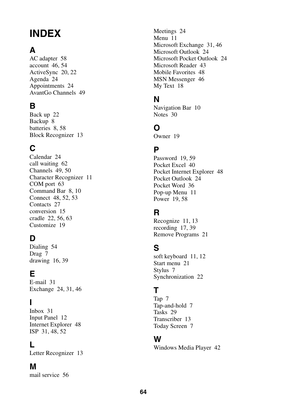 Index | Casio E-200 User Manual | Page 64 / 65