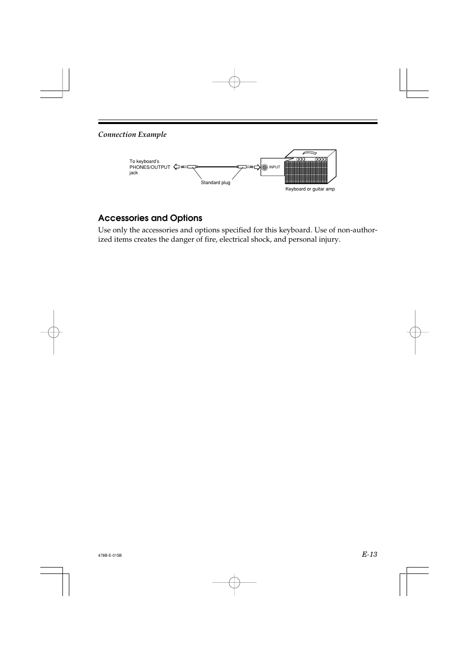 Accessories and options, Connection example | Casio LK-40 User Manual | Page 15 / 59