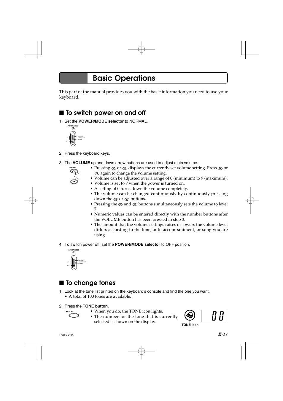Basic operations | Casio LK-40 User Manual | Page 19 / 59