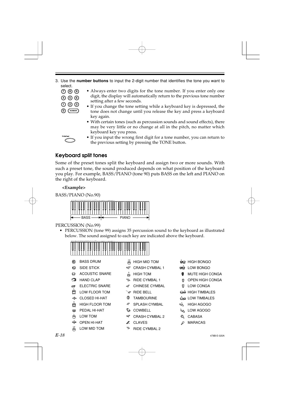 Keyboard split tones | Casio LK-40 User Manual | Page 20 / 59