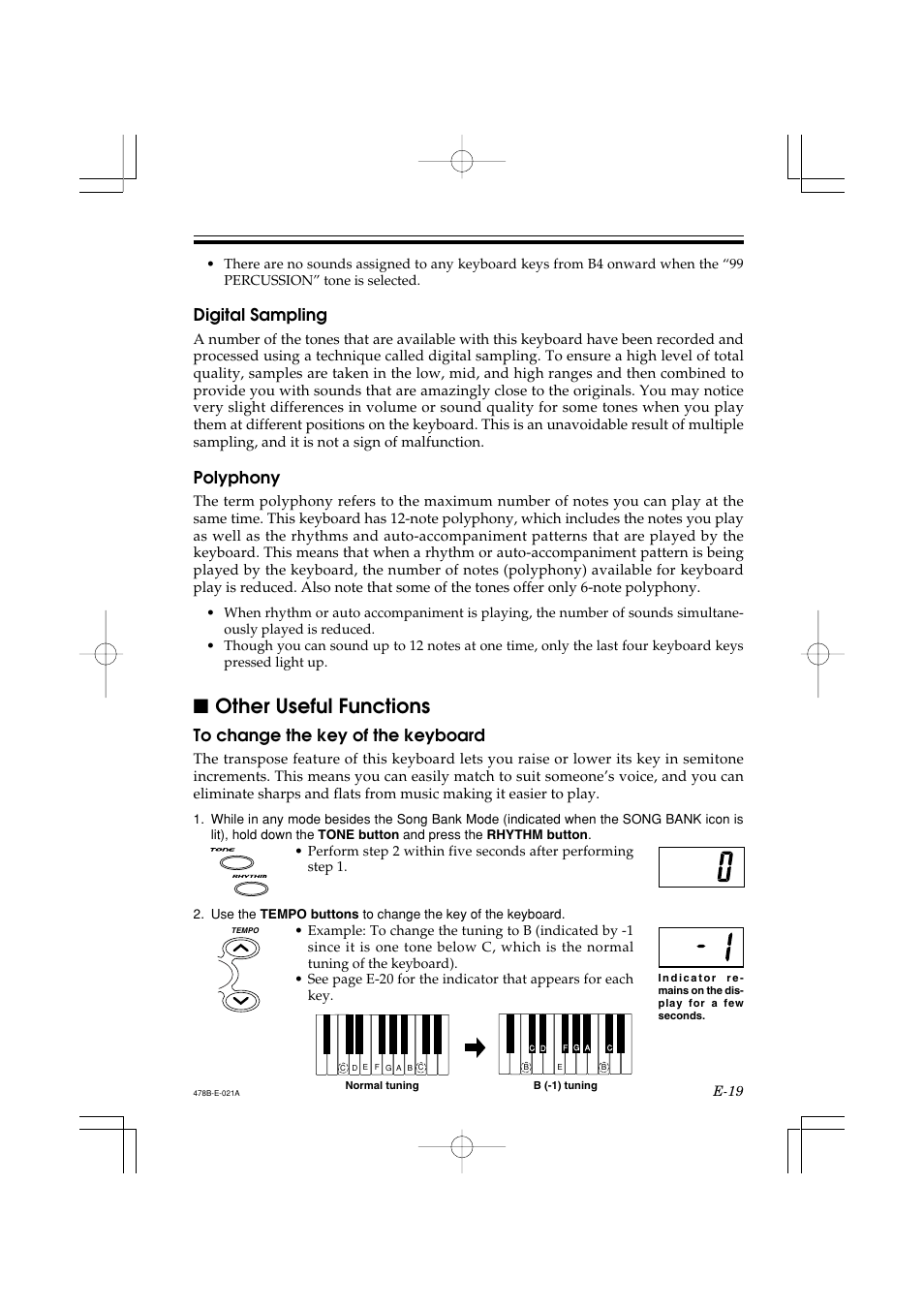 Other useful functions, Digital sampling, Polyphony | Casio LK-40 User Manual | Page 21 / 59
