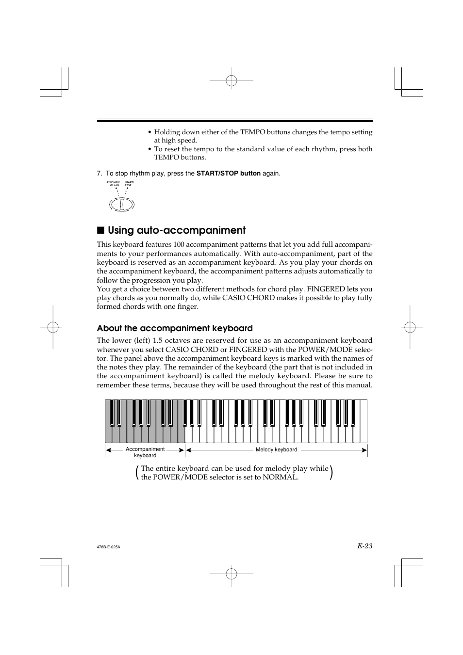 Using auto-accompaniment, About the accompaniment keyboard | Casio LK-40 User Manual | Page 25 / 59