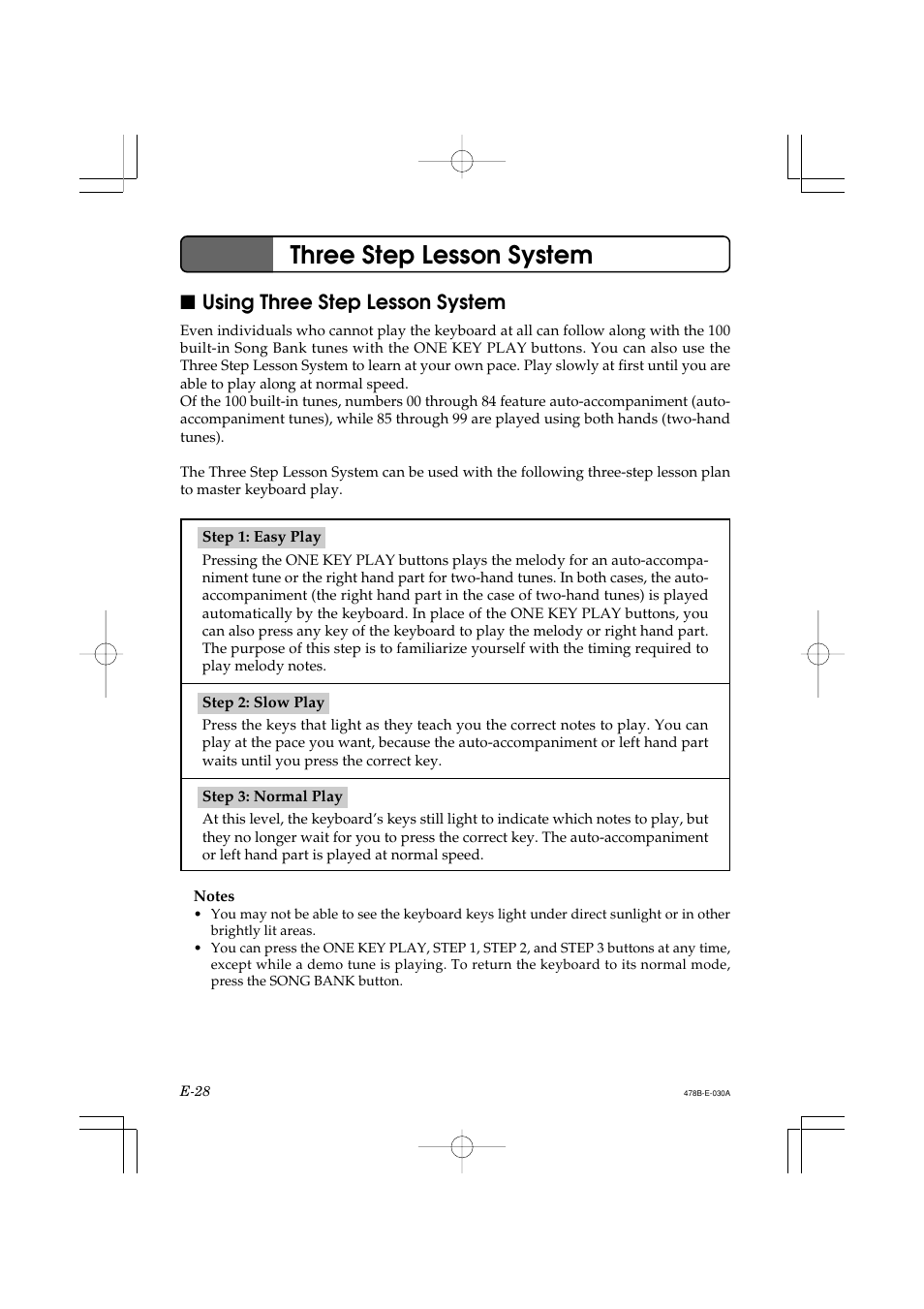 Three step lesson system, Using three step lesson system | Casio LK-40 User Manual | Page 30 / 59